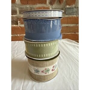 Spring Ribbon Summer Flower Floral Wired Mix Lot  Blue Green